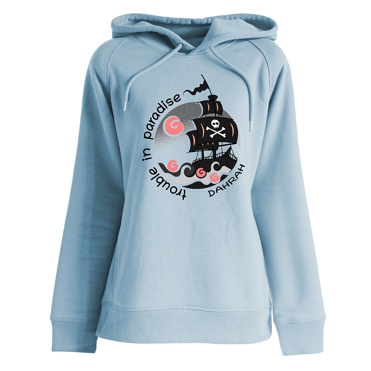 Beautiful high quality organic hoodie with print of a pirate ship designed by Dahrah Darah Fashion.