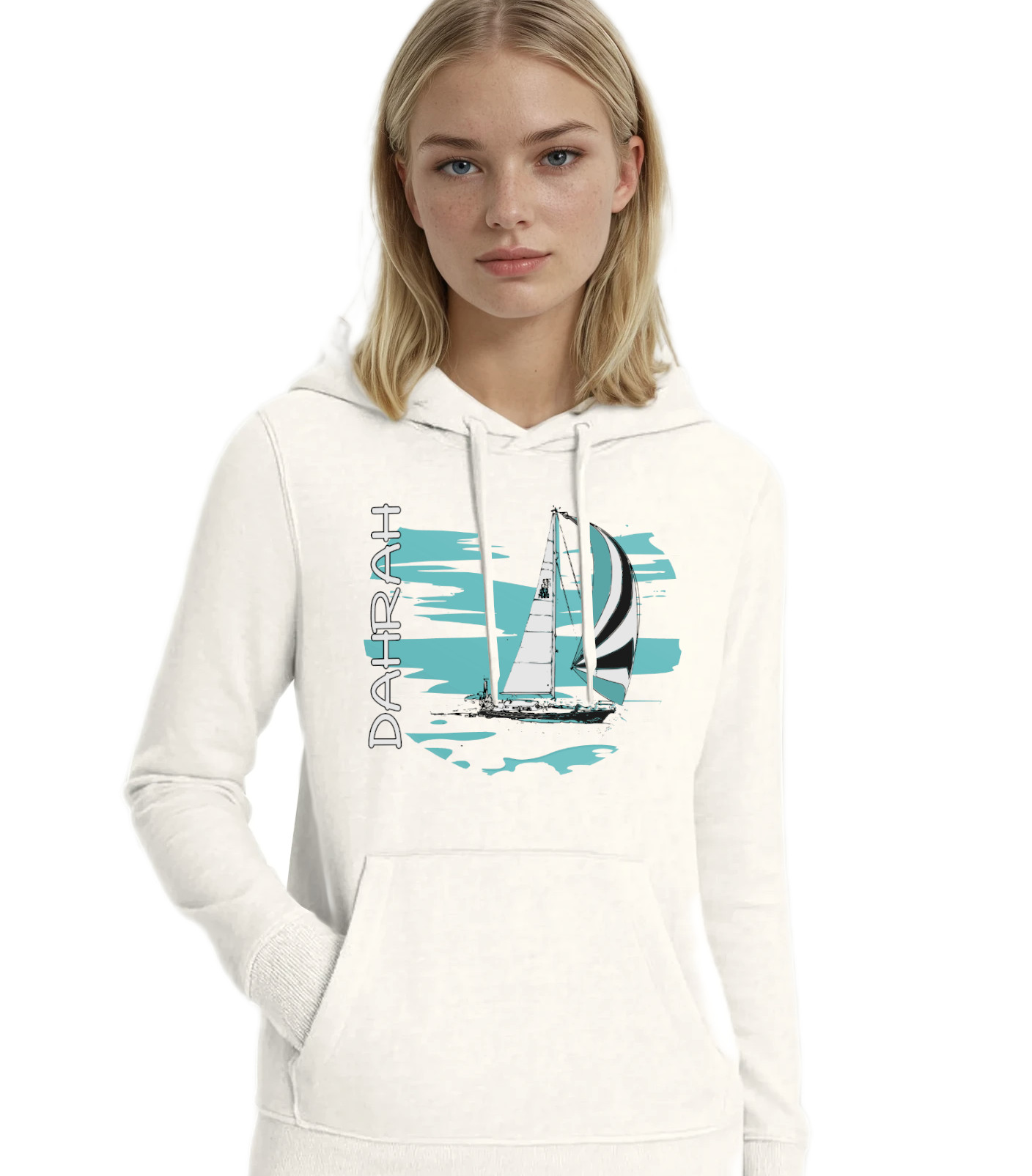 Sailing hoodie with print of a SAILBOAT by Dahrah Darah Fashion.