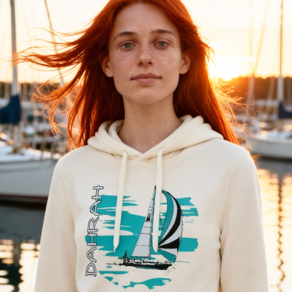 Sailing hoodie with print of a SAILBOAT by Dahrah Darah Fashion.