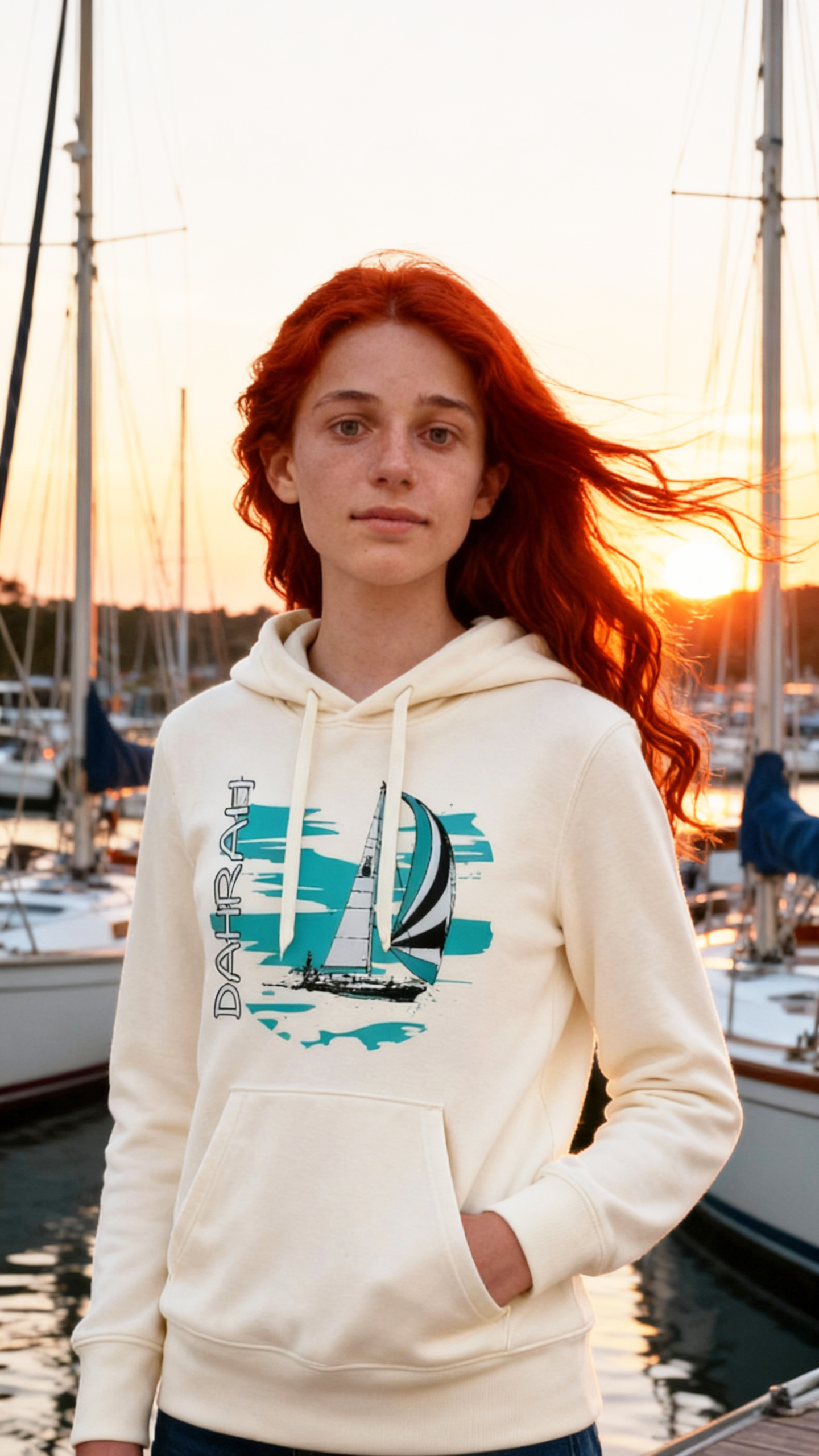 Sailing hoodie with print of a SAILBOAT by Dahrah Darah Fashion.