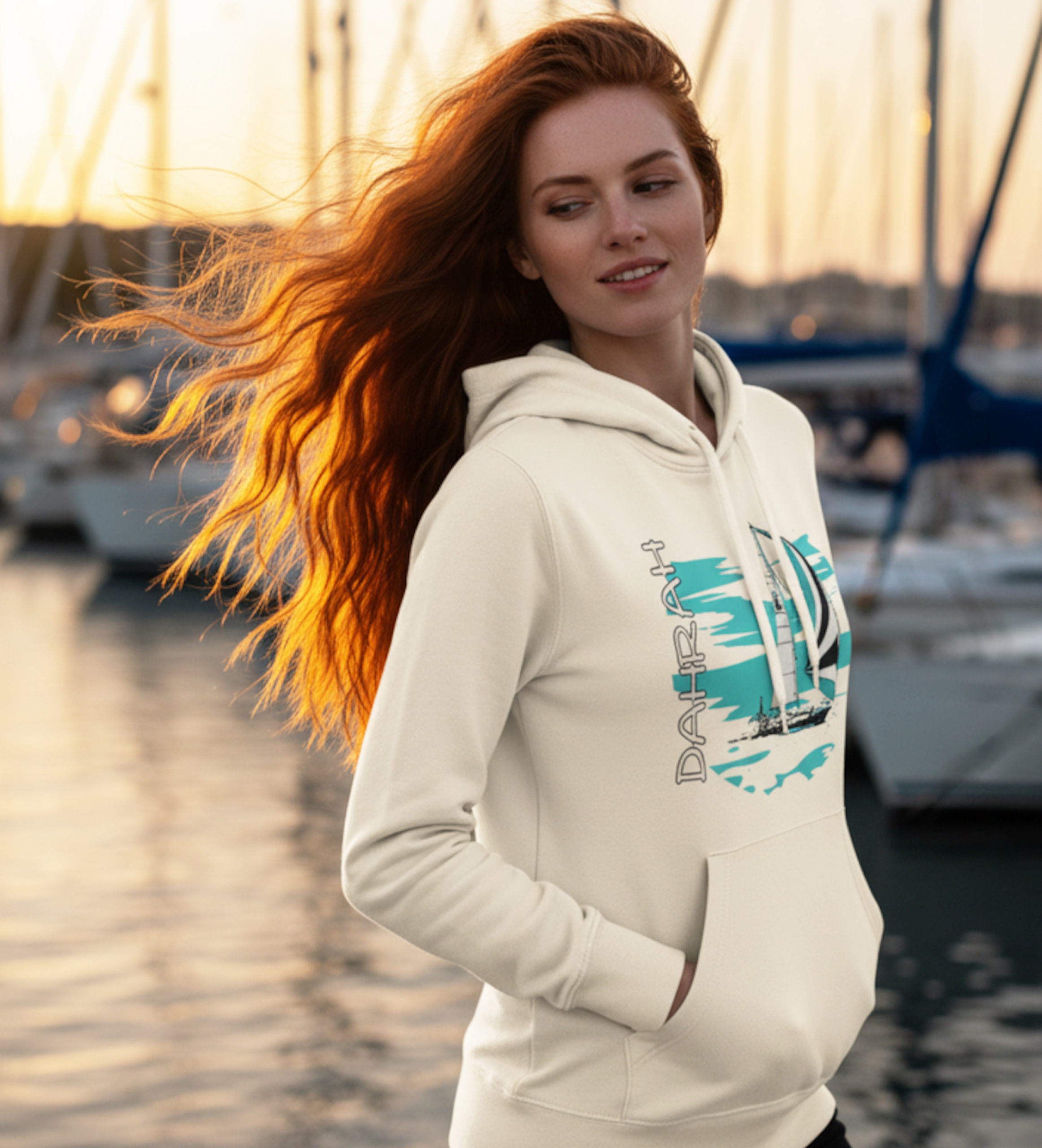 Sailing hoodie with print of a SAILBOAT by Dahrah Darah Fashion.