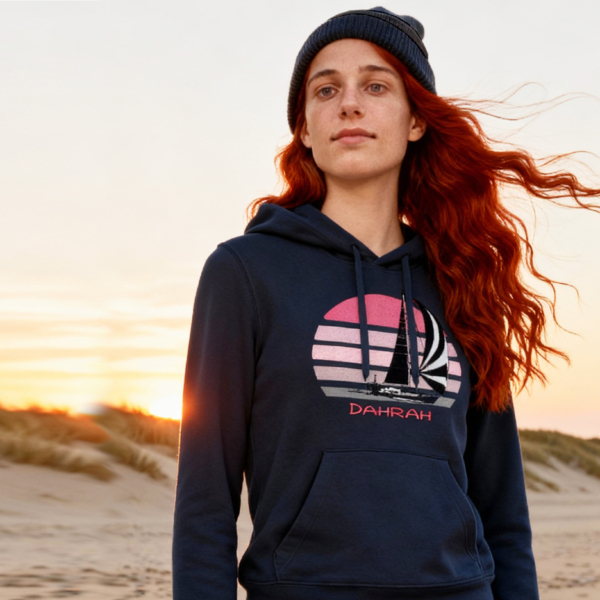 Sailing hoodie with print of a SAILBOAT by Dahrah Darah Fashion.
