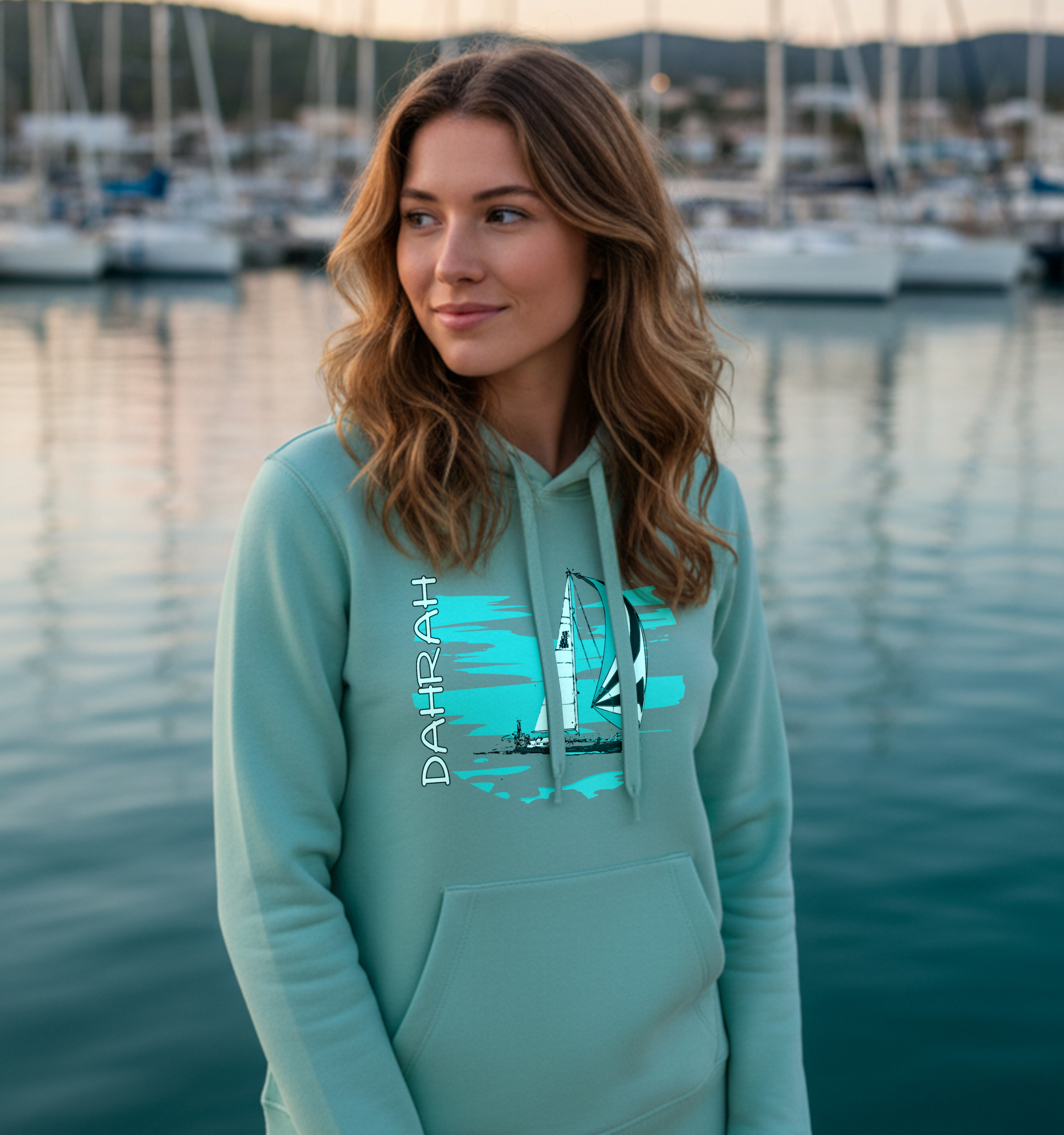 Sailing hoodie with print of a SAILBOAT by Dahrah Darah Fashion.